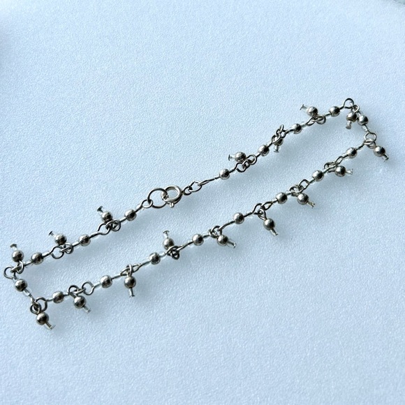 Vintage Silver Dangling Mini Bead and Clear Seed Bead Chain Anklet Bracelet 9” - Picture 5 of 5